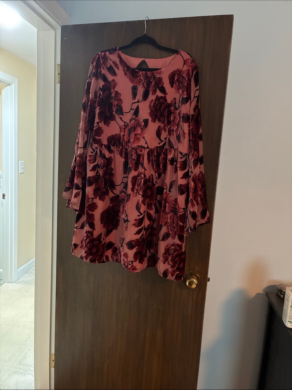 Anthropologie Rose-Pink Floral Bell-Sleeve Dress size 1X